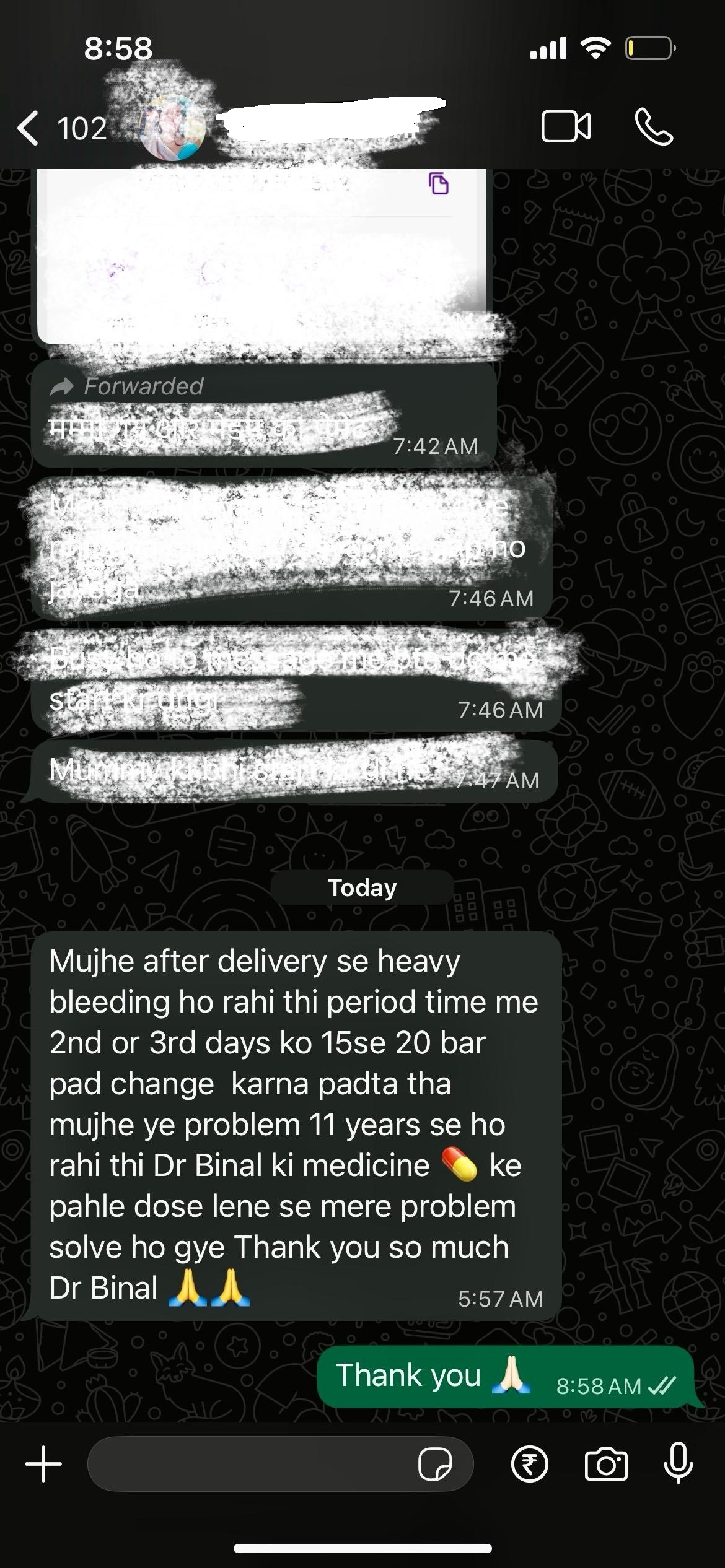 Patient WhatsApp message